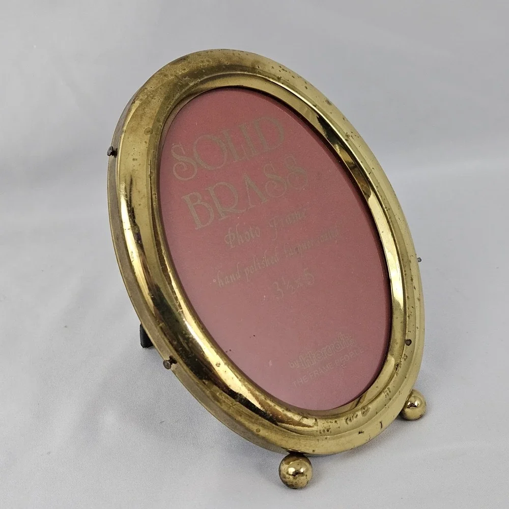 Oval Brass Picture Frame Footed w/Easel Hand Polished Lacquered